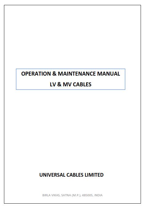 O&M Manual for LV and MV Cabls